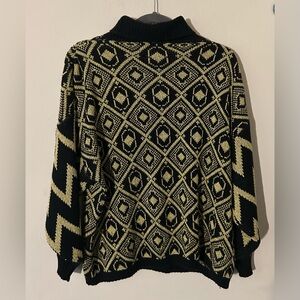 Vintage Chateau Black and Gold Geometric Turtleneck Sweater